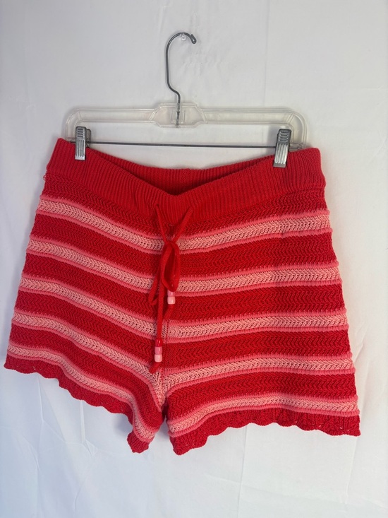 Steve Madden Pants - Striped Red Crochet Knit Beaded Draw String Pull On Retro Boho Shorts Size XL